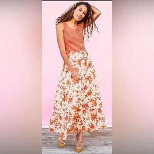 New Matilda Jane Maxi Dream Chasers in the Springtime Orange Floral Stripe Dress